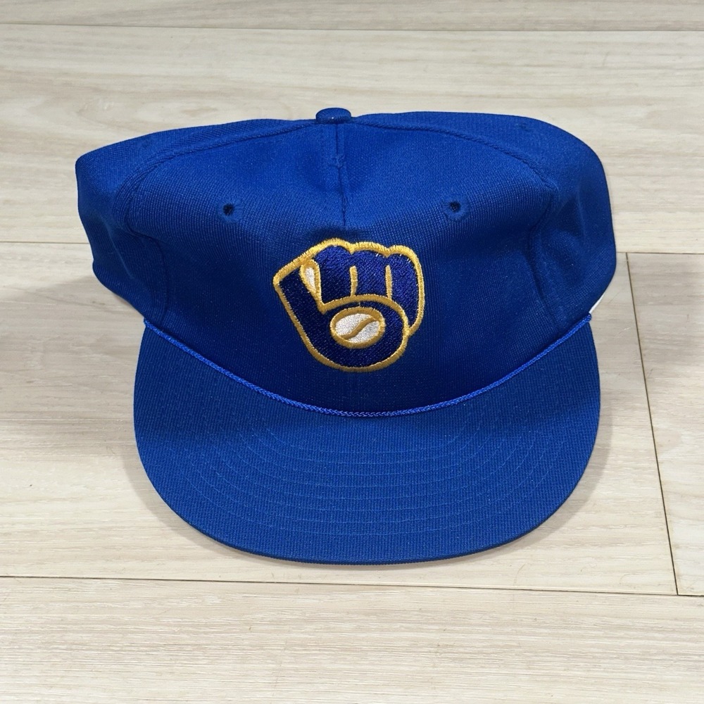 Vintage 90s Milwaukee Brewers Hat Snapback Mens Blue MLB Twins Baseball Cap EUC
